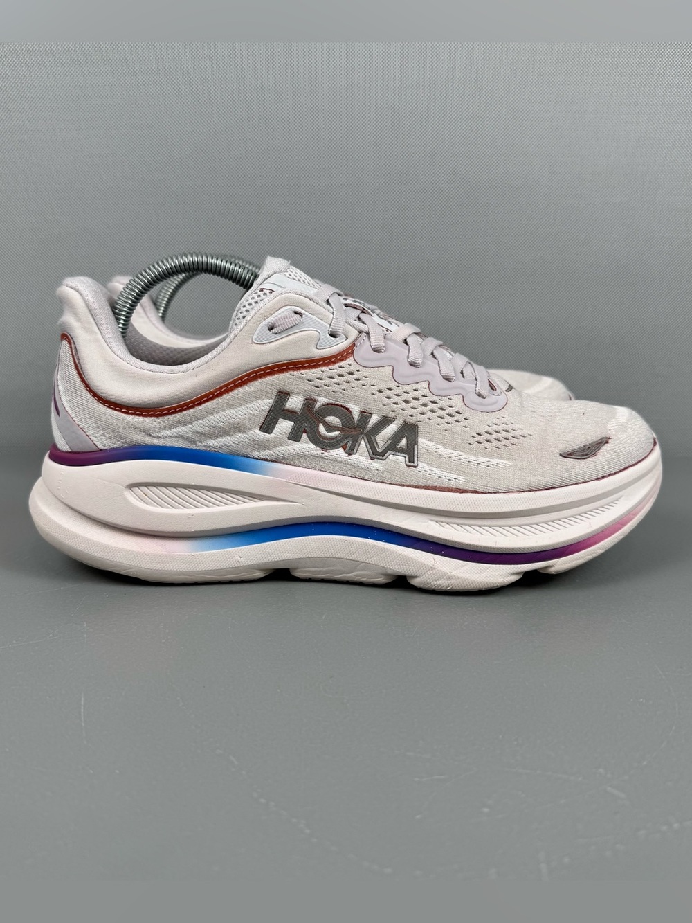 Hoka One One Bondi 9 Running Sneakers Shoes Womens 10 D Wide Cosmic Grey White